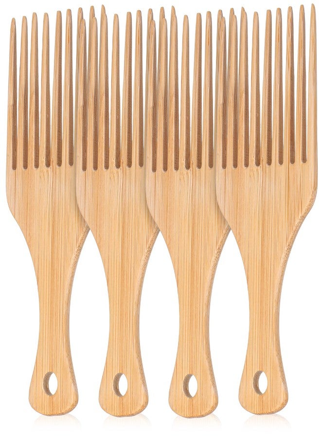 HaiFafafaing 4 Pcs Wooden Hair Picks for Curly Hair, Natural Afro Pick for Curly Hairs, Styling Combs for Thick Hairs and Beards Enhance Curl Definition and Volume (15.7cm) - Image 1
